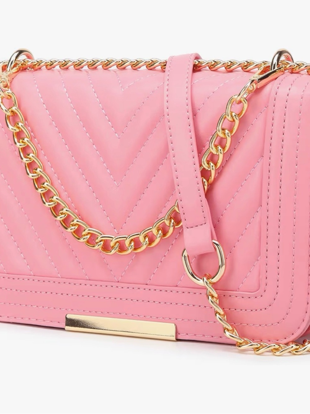 NWT Lola Mae Pink Quilted Crossbody Bag Gold Chain Strap